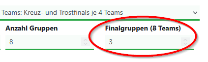 Kategorie-Einstellungen: das Feld Finalgruppen (8 Teams)