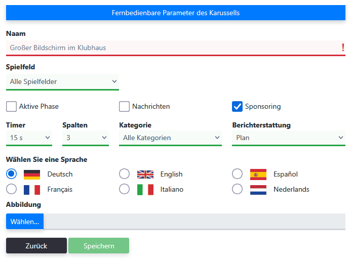 Einstellungsbildschirm Karussellparameter Präsentationsbildschirm
