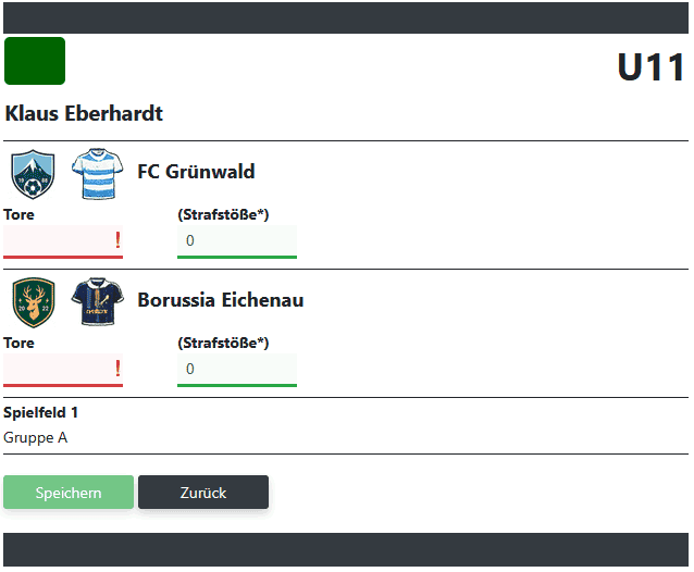 Ergebnis durch Organisator eingeben