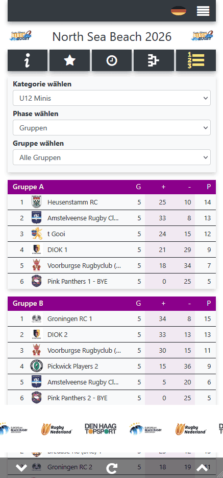 Rugby-Turnier-Tabelle live ansehen in der mobilen App für Besucher