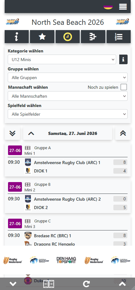 Rugby-Turnier-Spielplan ansehen in der mobilen App für Besucher