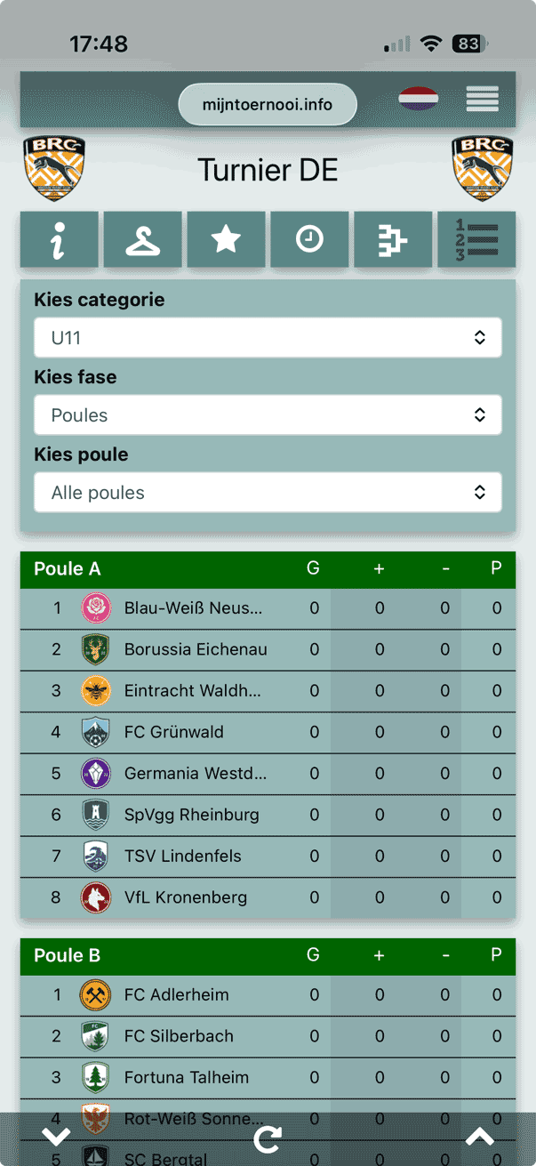 Live aktualisierte Gruppentabellen